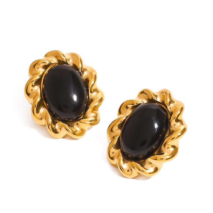 1 Pair Classic Series Retro Geometric Stainless Steel  Gold Color Women's Earrings 